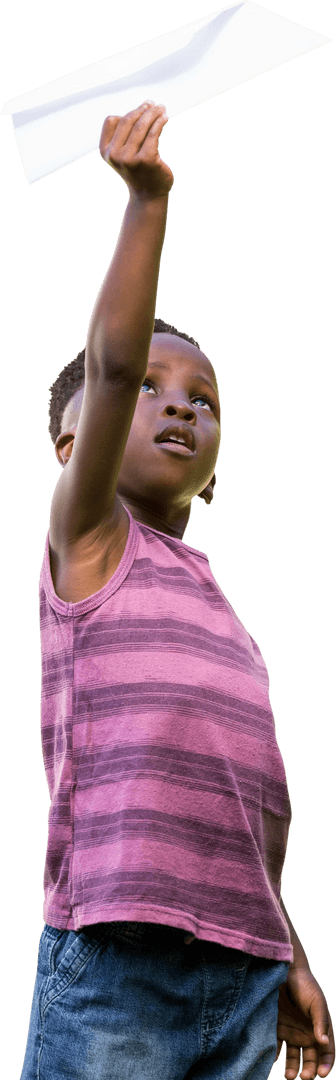 Child with Paper Airplane on Transparent Background Capturing Joyful Play