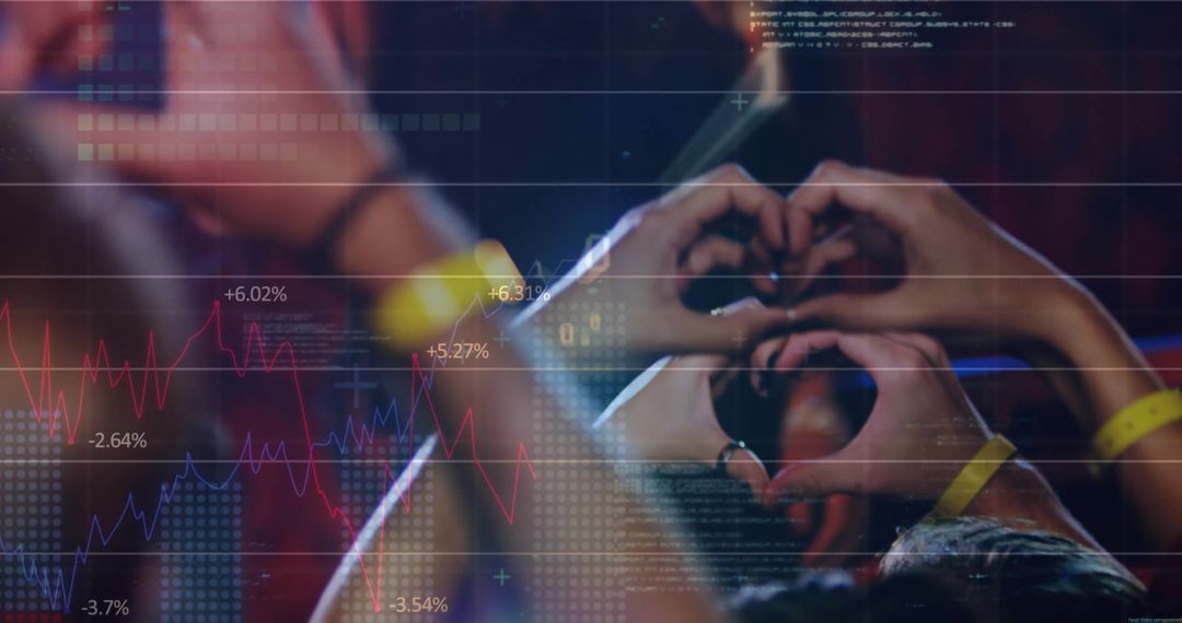 Concert Attendees Forming Heart Shapes Amid Data Charts