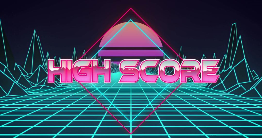 Retro Futurism High Score with Digital Landscape