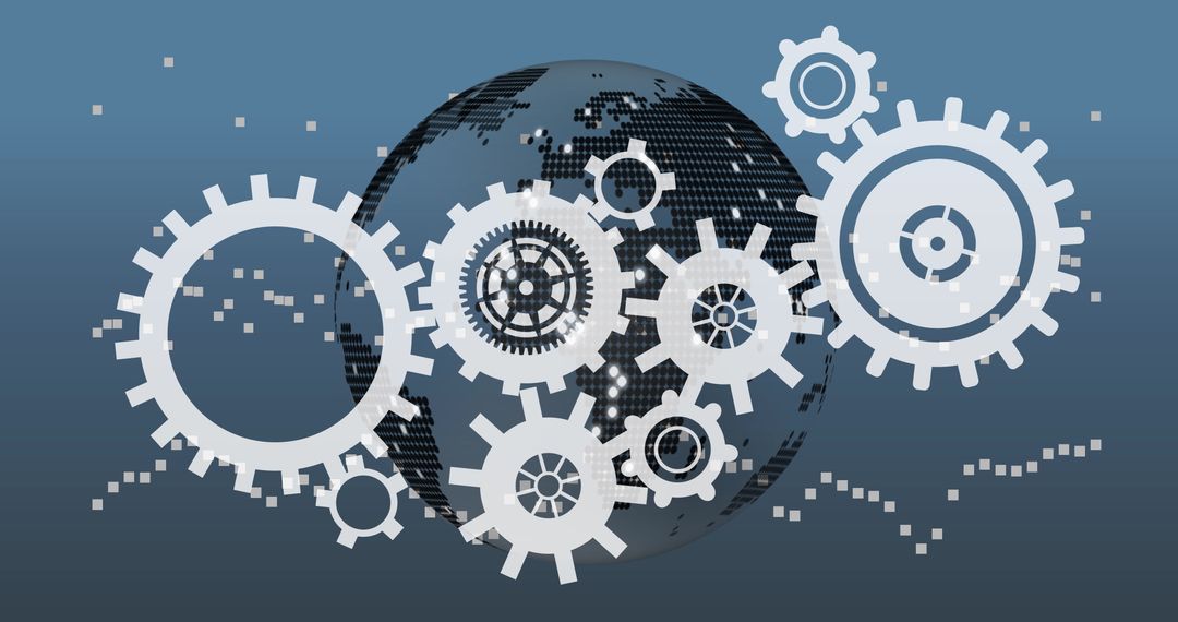 Global Connectivity Symbolized by Gears Going around Earth Model