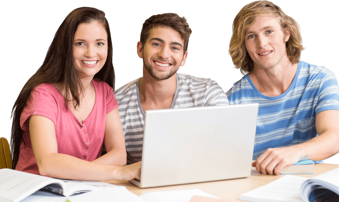 Diverse Young Students Using Laptop, Transparent Background