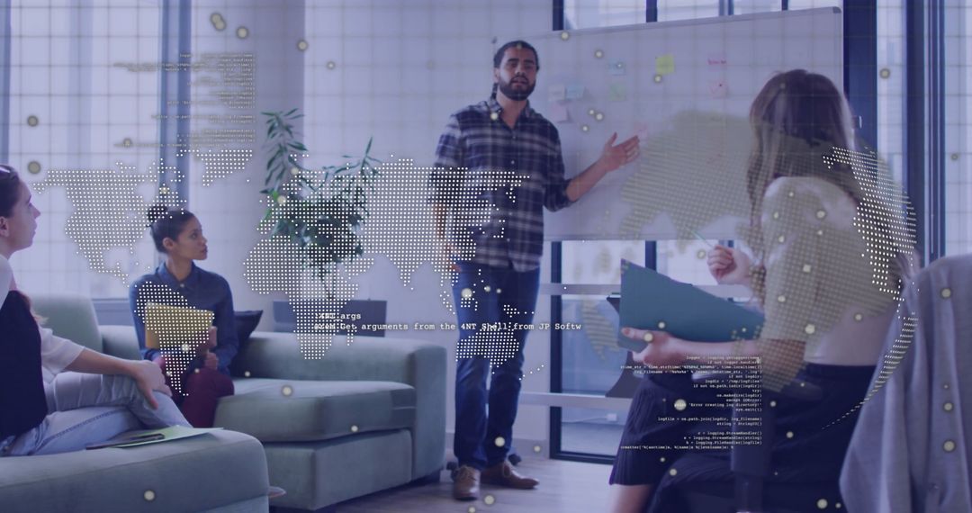 Team Collaboration in Modern Workspace with Innovative Strategy Planning