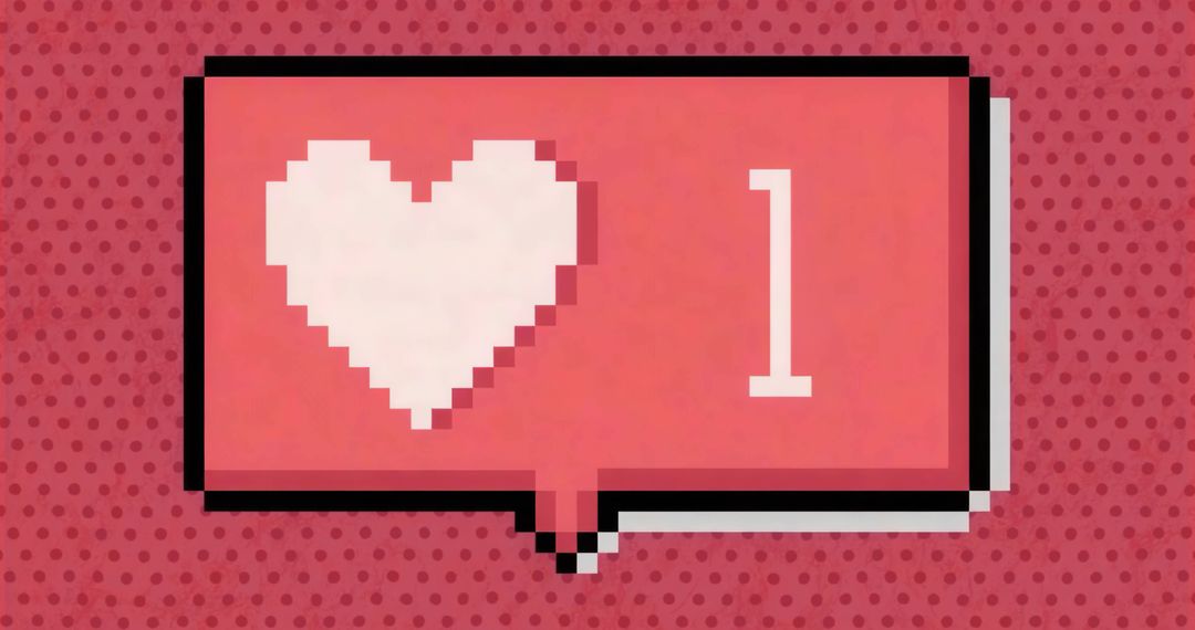 Pixel Art Speech Bubble with Heart Icon Over Red Halftone