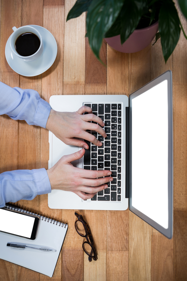 Businesswoman's Hands Typing on Laptop with Blank Screen - Download Free Stock Images Pikwizard.com