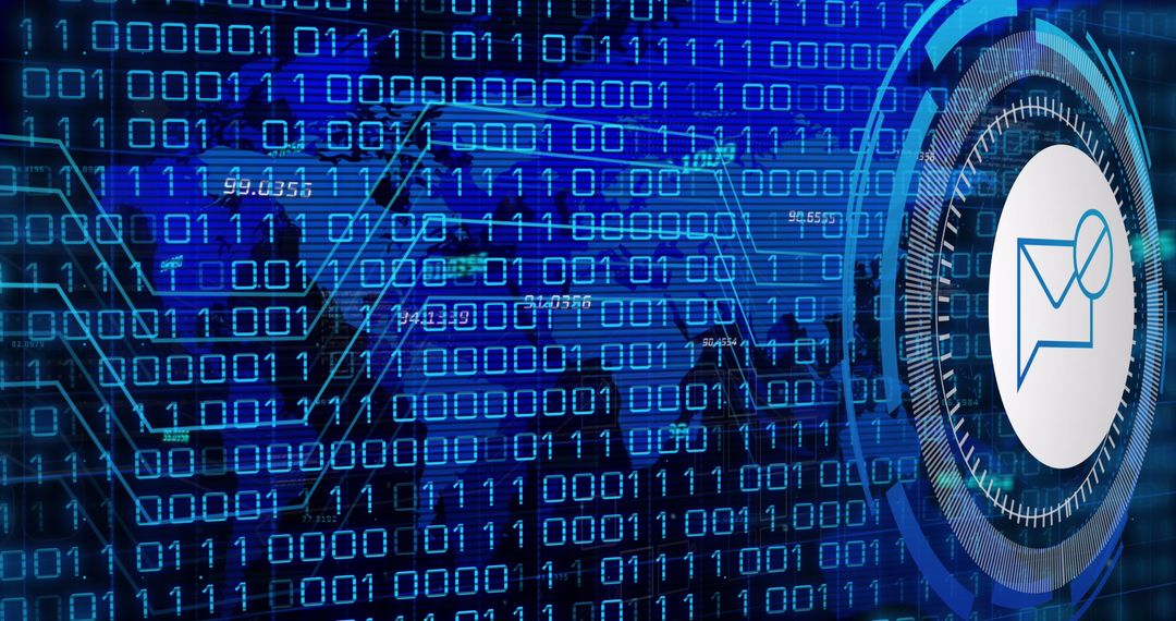 Digital Interface with Email Icon and Binary Code Patterns - Free Images, Stock Photos and Pictures on Pikwizard.com