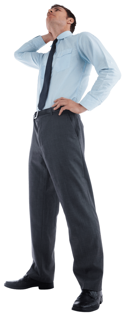 Transparent Background: Pensive Businessman with Blue Shirt