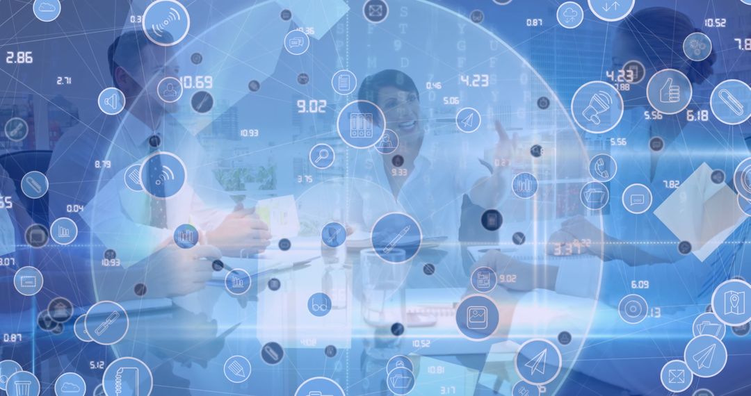 Business Teamwork with Digital Networking Overlay