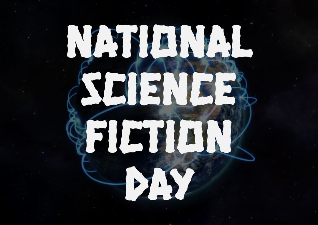 Digital composite of national science fiction day text over atom on yellow background - Free Images, Stock Photos and Pictures on Pikwizard.com