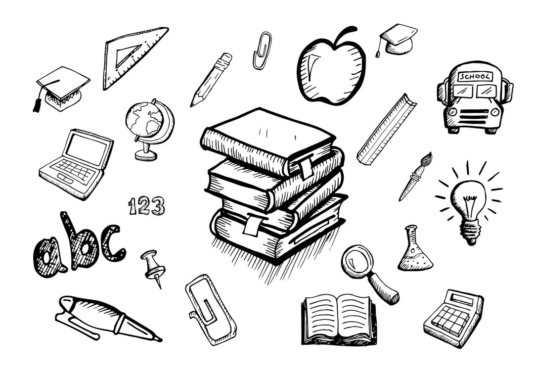 Hand-Drawn School Supplies Doodles Illustrating Learning Tools