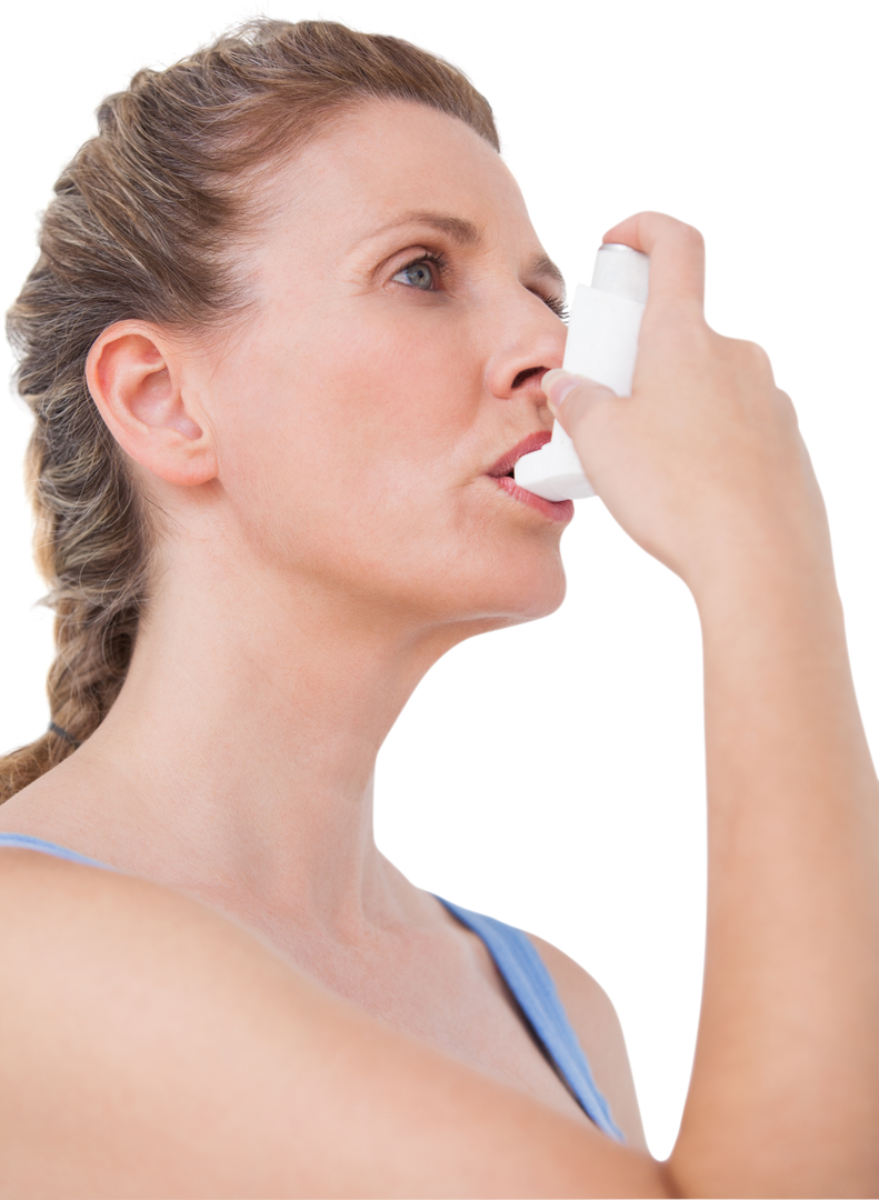 Woman Using Inhaler For Asthma Relief, Transparent Background - Download Free Stock Images Pikwizard.com