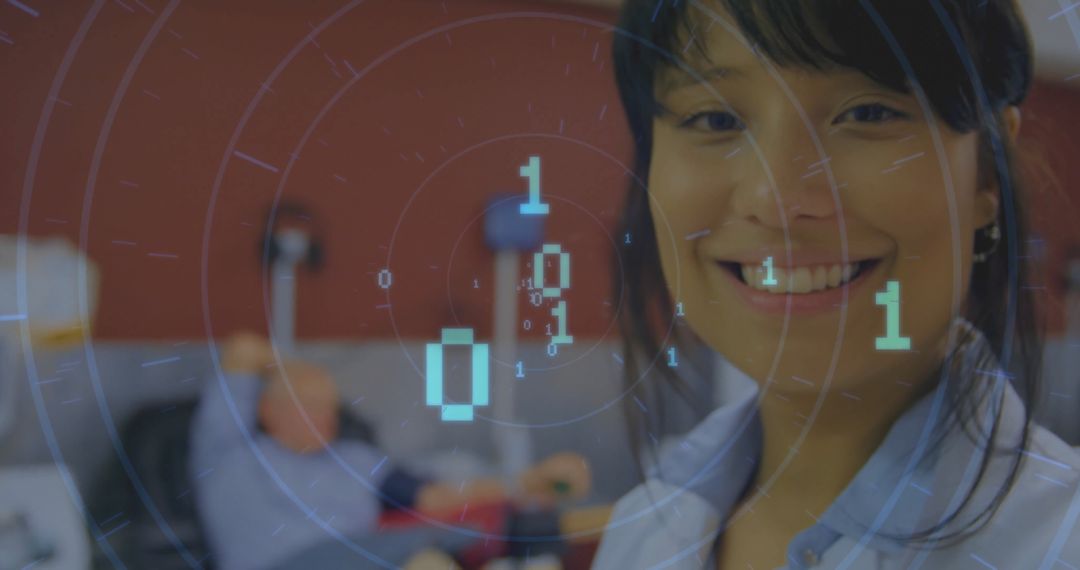 Healthcare Technician Smiling in High-tech Exam Room