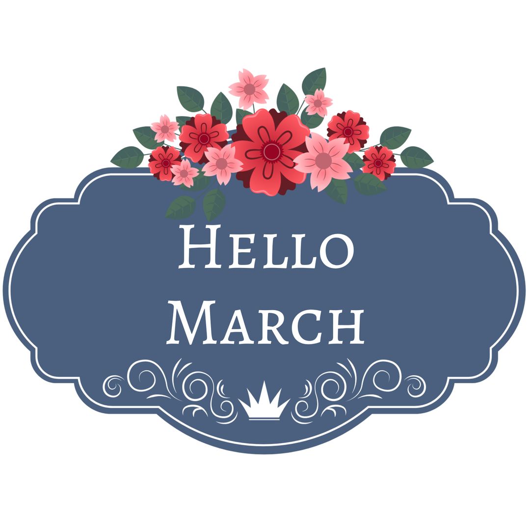 Hello March Spring Floral Greeting with Elegant Design