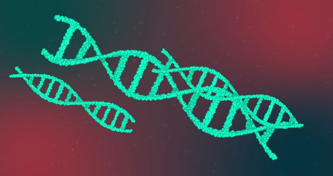 Glowing 3D DNA Strands on Red Gradient Background