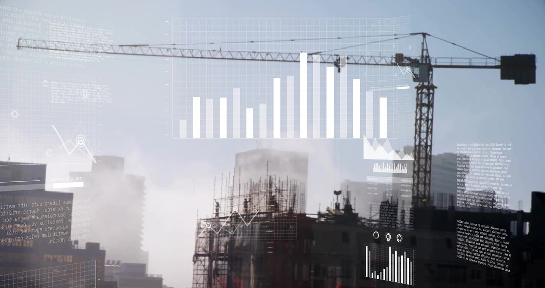 Urban Construction Site with Financial Chart Overlays