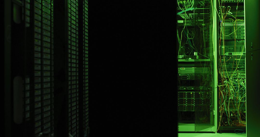 Close up of green control lights on computer servers in tech room - Free Images, Stock Photos and Pictures on Pikwizard.com