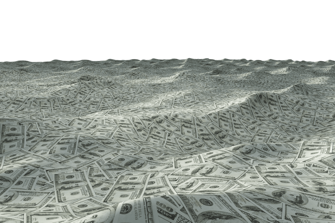 Transparent Wavy Surface of US Dollar Bills Spreading Out