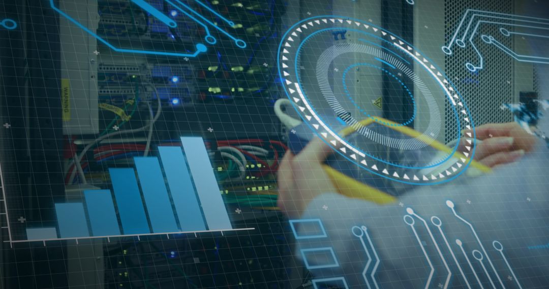 Technician Interacting with Digital Network Interface Overlay