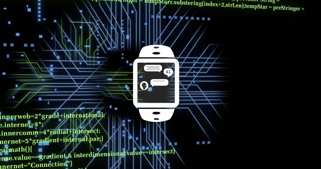AI Data Processing Concept on Smartwatch Against Digital Background
