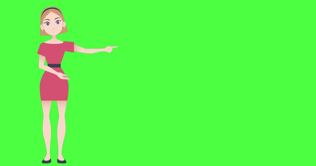 Cartoon Woman Gesturing with Copy Space on Green Screen
