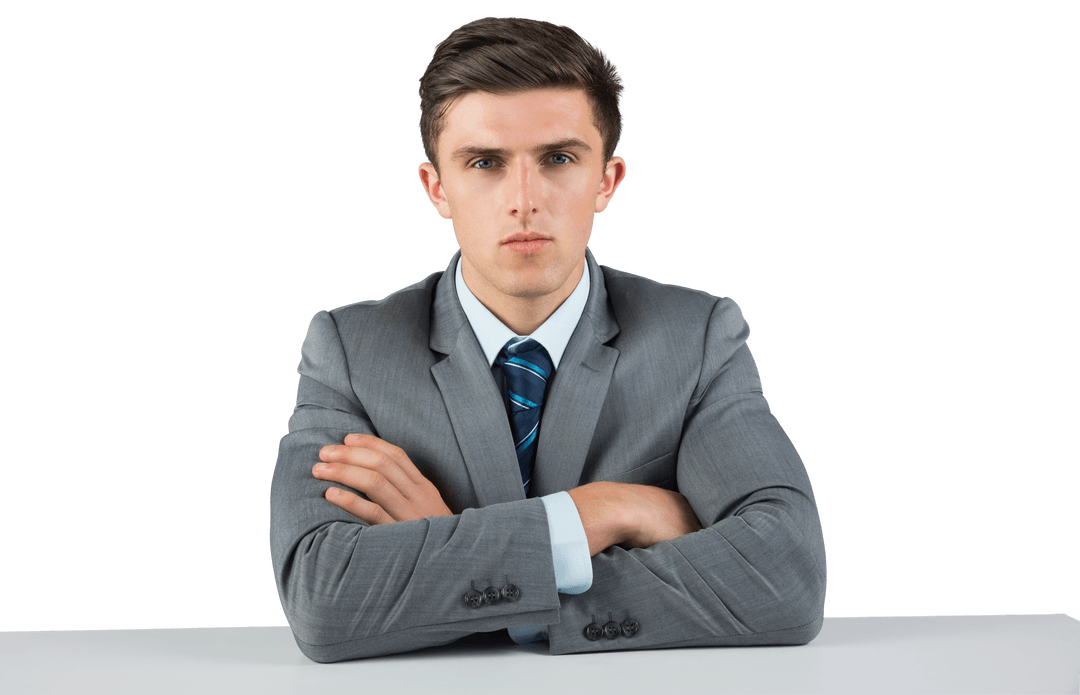 Confident Caucasian Businessman Folded Arms Transparent Background