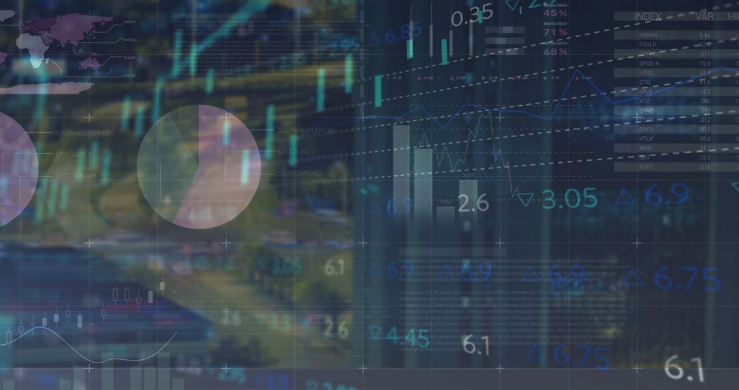 Digitally Generated Financial Graphs Overlaid on Cityscape