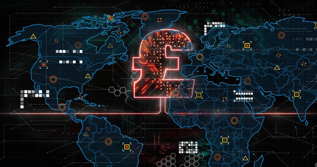 Pound Currency Symbol with Global Dark Web Map Connections