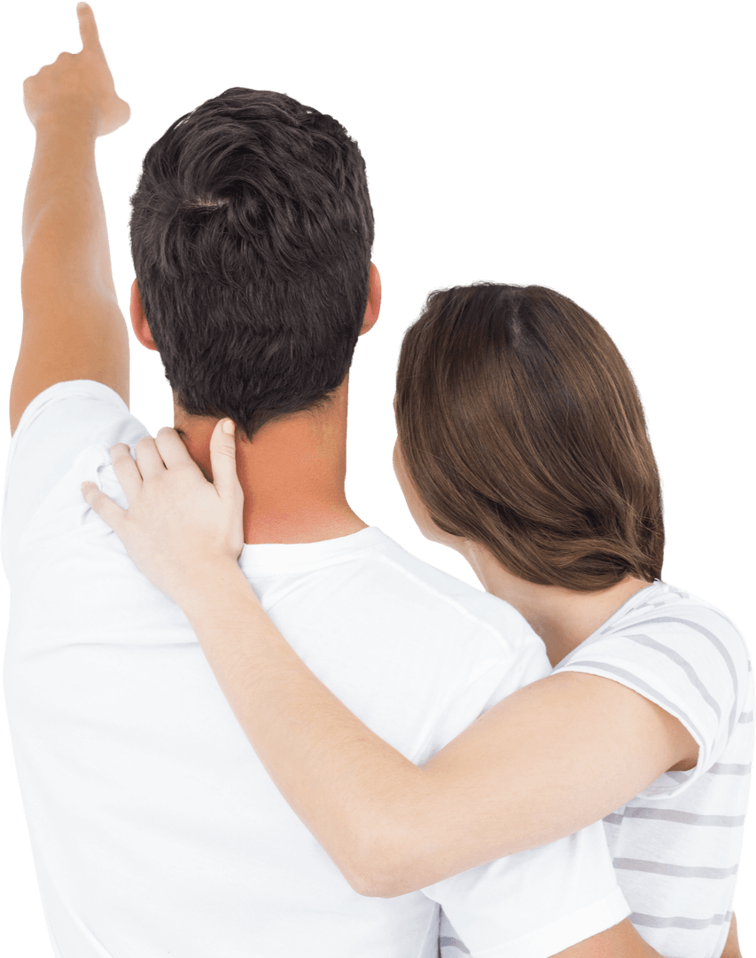 Couple Embracing and Pointing Forward Transparent Background