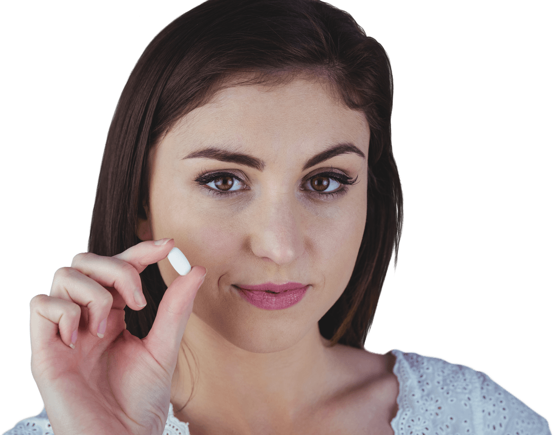 Transparent Background Woman Holding White Pill