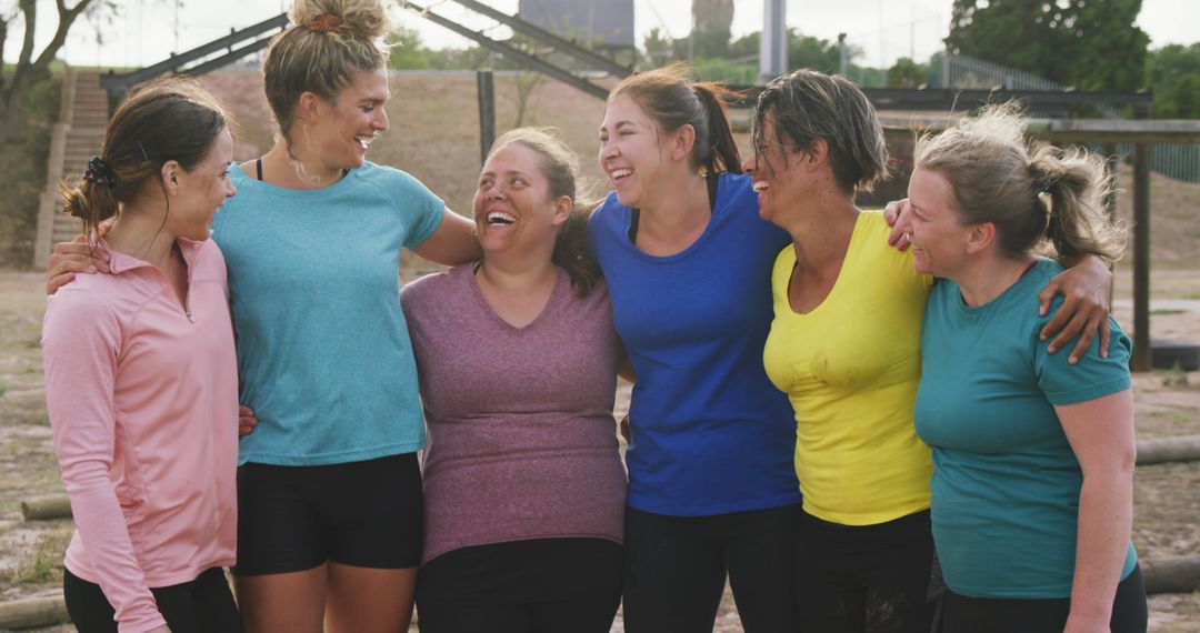 Group of Women Laughing and Bonding During Outdoor Workout - Free Images, Stock Photos and Pictures on Pikwizard.com