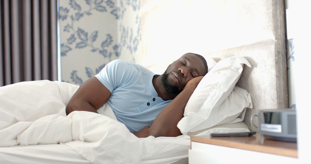 Man Sleeping Peacefully in Cozy Bedroom Interior