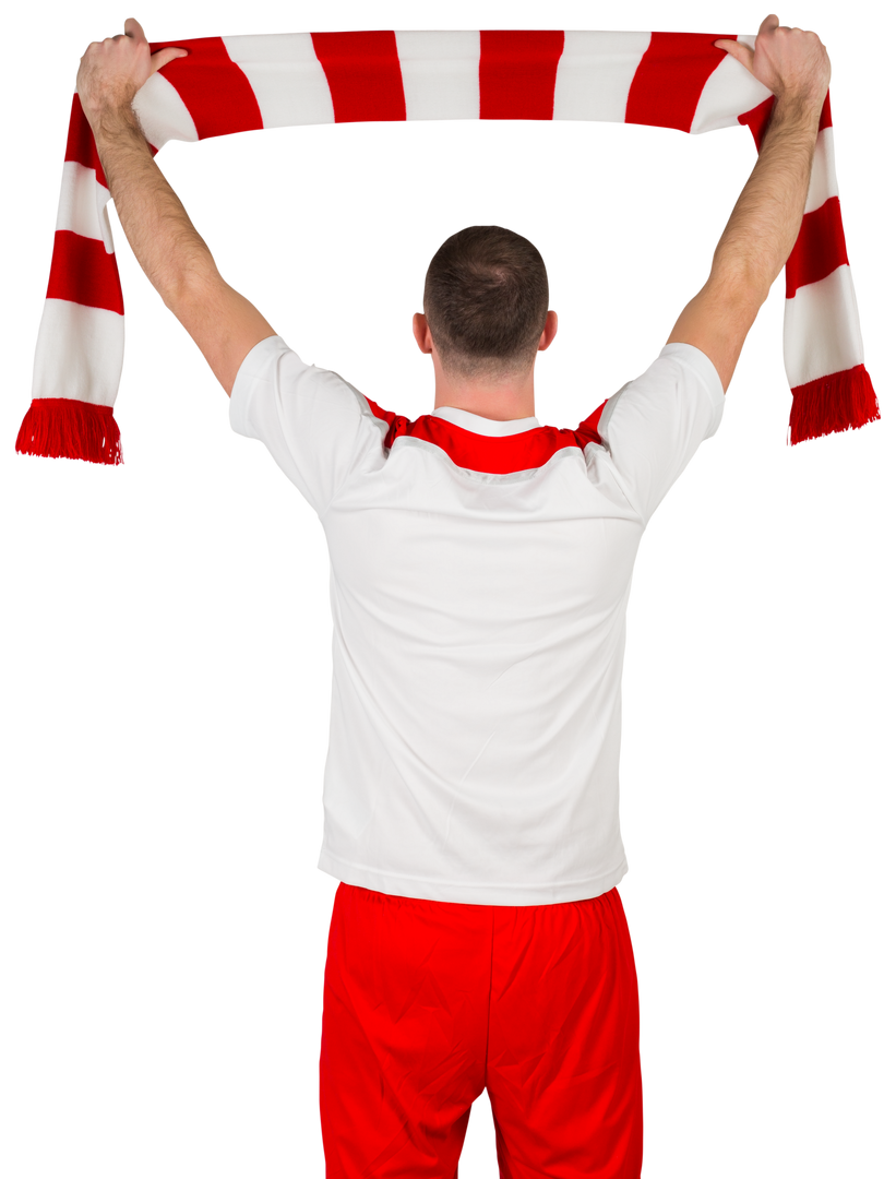 Transparent Football Fan Holding Red and White Striped Scarf - Download Free Stock Images Pikwizard.com