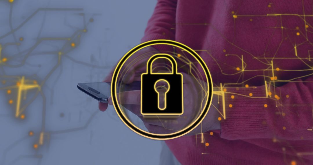 Holding Smartphone with Digital Padlock Overlay Representing Mobile Security and Privacy