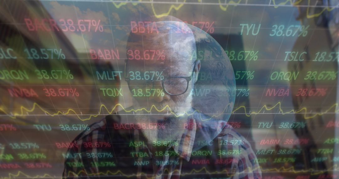 Businessman Analyzing Stock Market Data in Tech-Infused Workspace