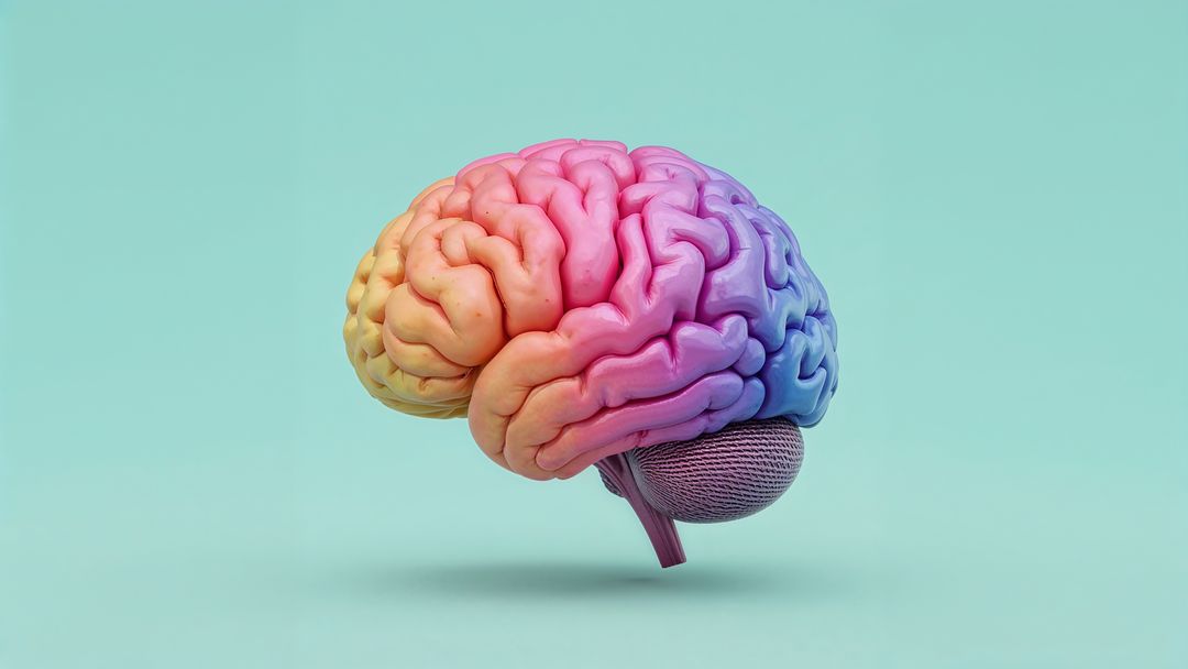 Floating Multicolored Brain Model on Teal Background
