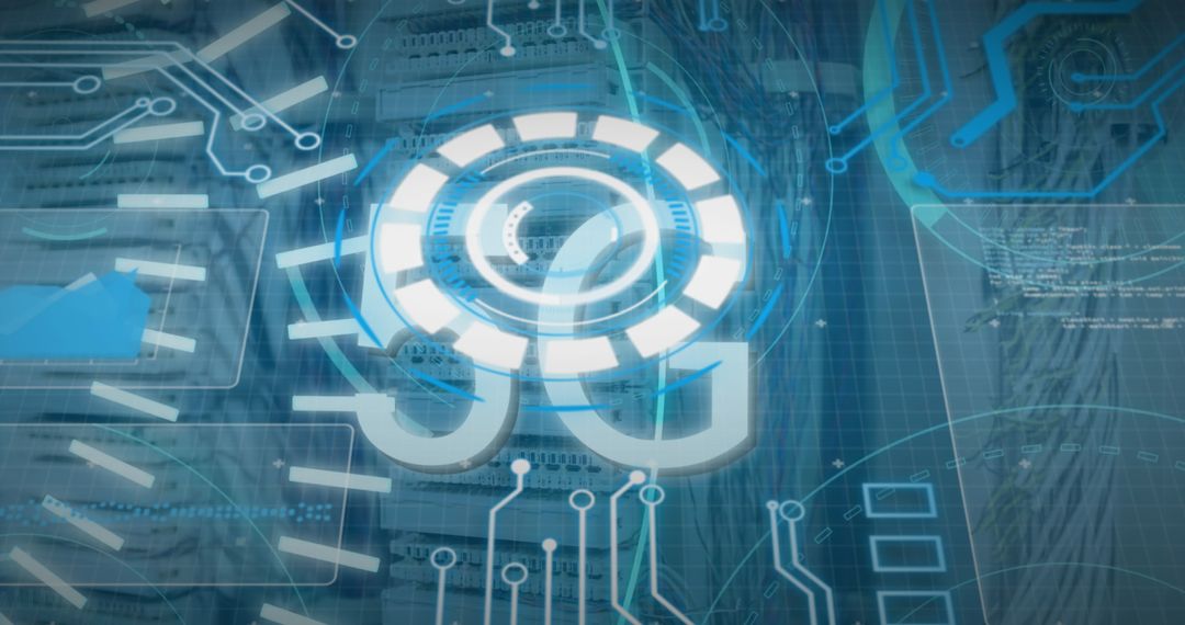 Futuristic Digital Interface Overlay on Server Room Technology