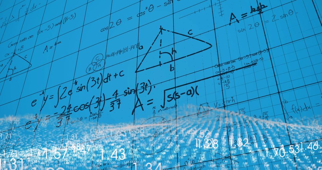 Abstract Geometry and Math Concepts on Blue Digital Background