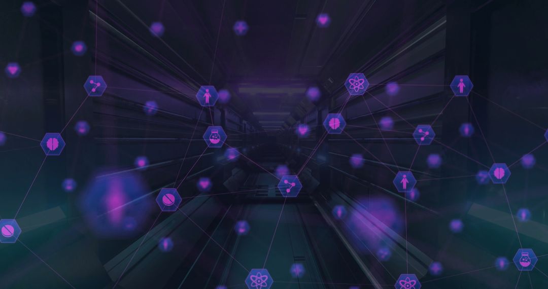 Futuristic Digital Network With Glowing Purple Nodes
