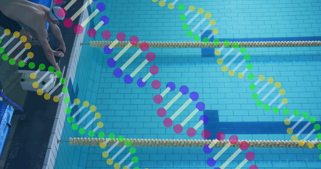 Swimmer Reaching Into Pool with DNA Overlay Symbolizing Innovation