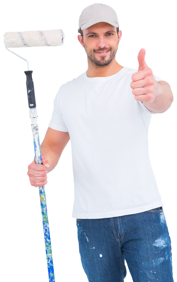 Smiling Handyman in Casual Clothes with Paint Roller Transparent - Download Free Stock Images Pikwizard.com