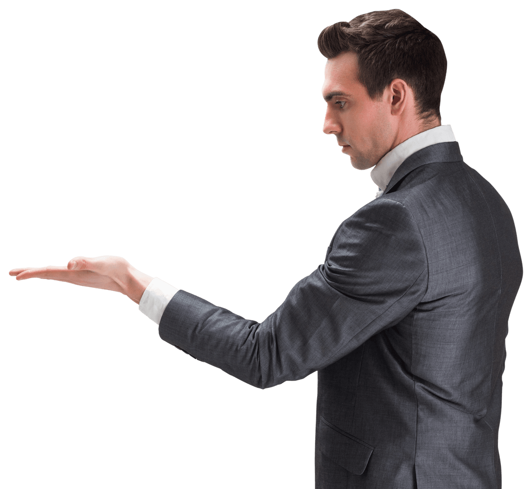 Businessman Presenting with Open Hand Gesture Transparent Background