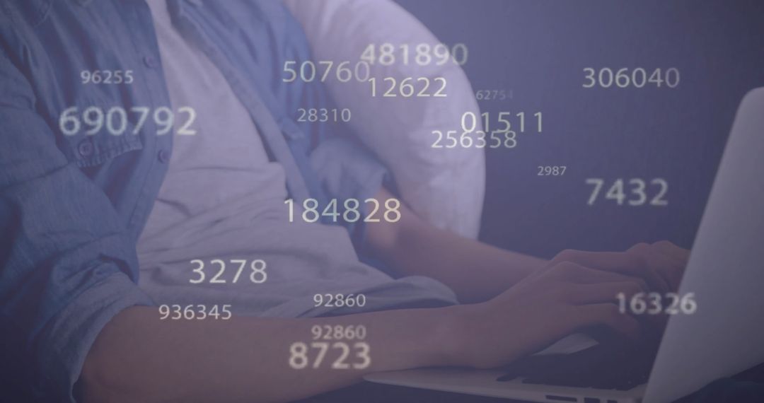 Man Typing on Laptop with Data Overlay Technology Concept