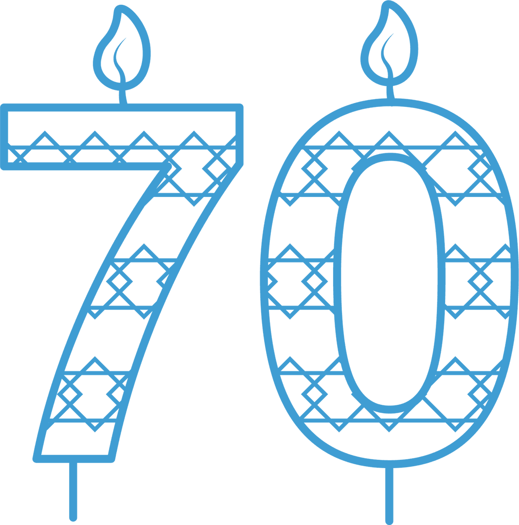 Blue 70 Birthday Candle with Pattern on Transparent Background