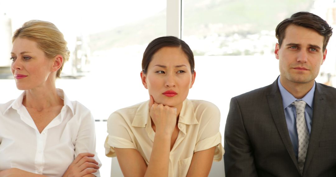 Business Professionals Waiting in Line for Interview at Office