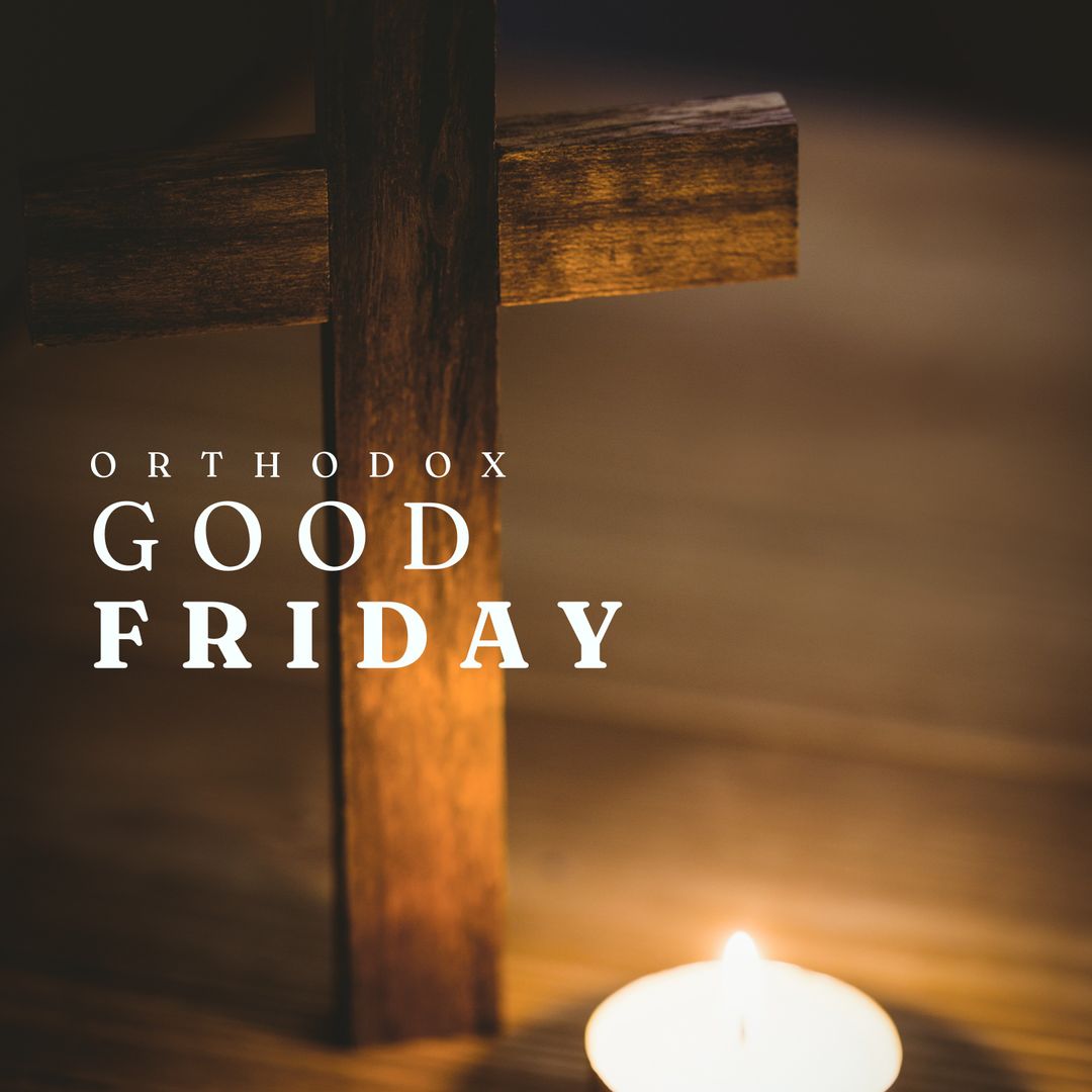 Orthodox Good Friday Cross with Candlelight Reflection