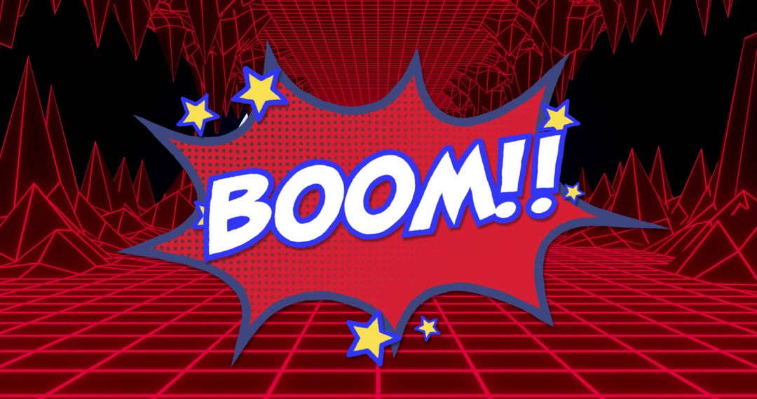 Colorful Comic Explosion with Retro Digital Grid Background