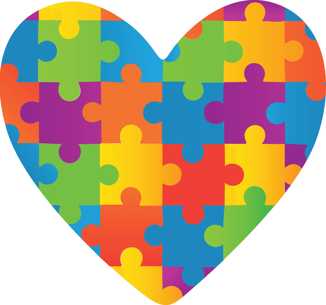 Colorful Puzzle Heart on Transparent Background