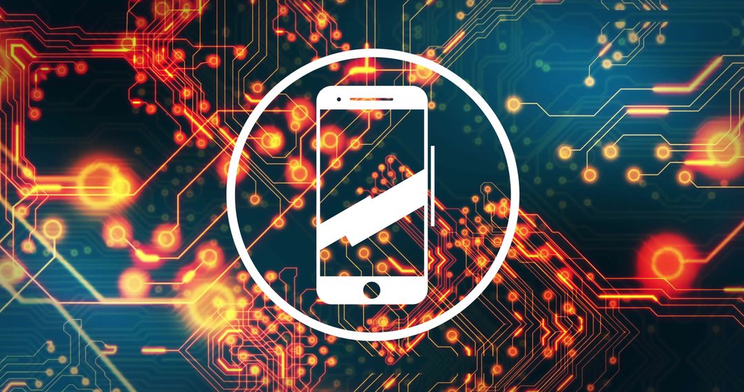 Smartphone Icon with Circuit Board and Data Flow Visualization