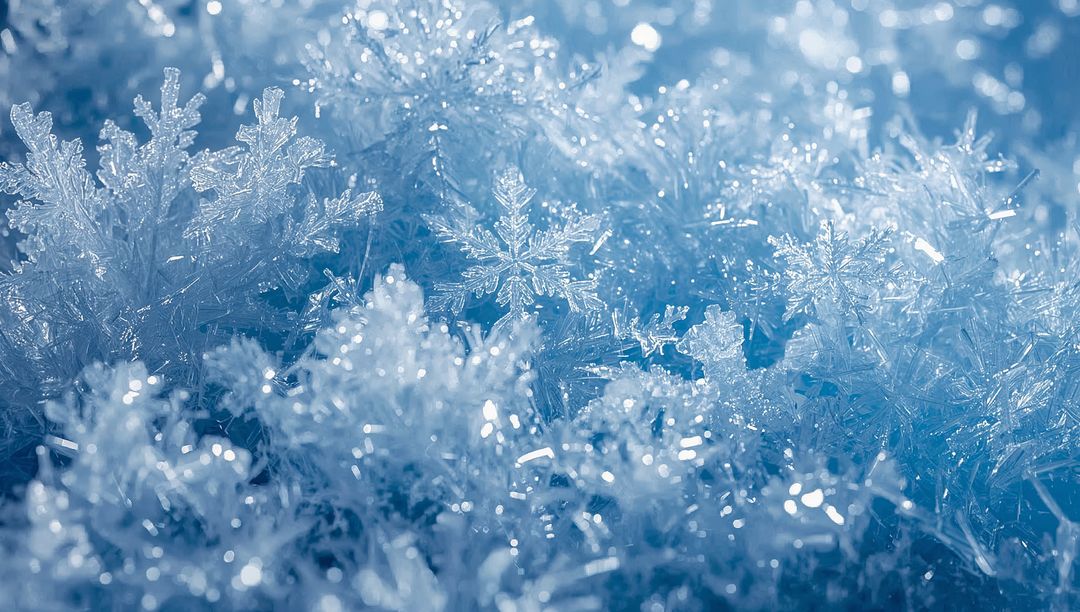 Macro Snowflake Crystal Cluster Sparkling Frost Closeup Blue Winter Bokeh Background