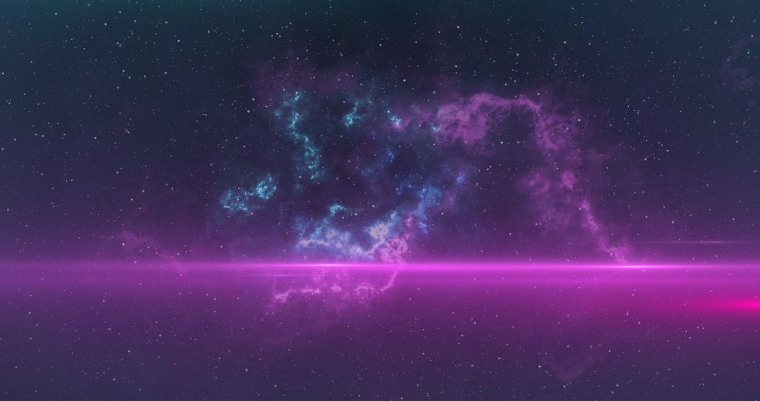 Dreamlike Cosmic Landscape with Pink Nebula and Vapor Trails