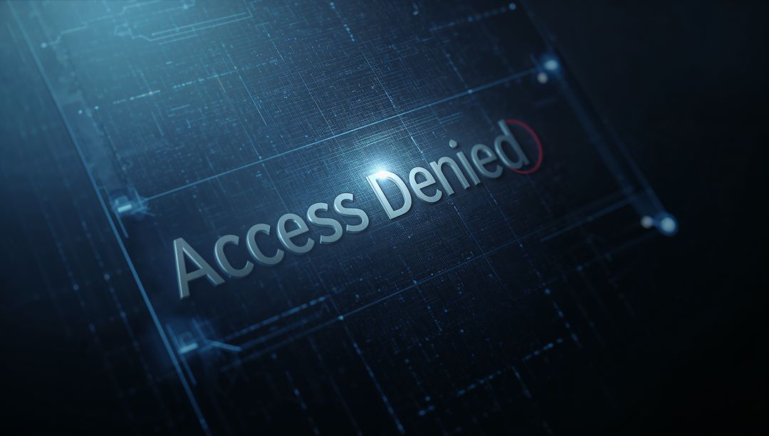 Futuristic Access Denied holographic warning on blue cyber interface with red denial ring